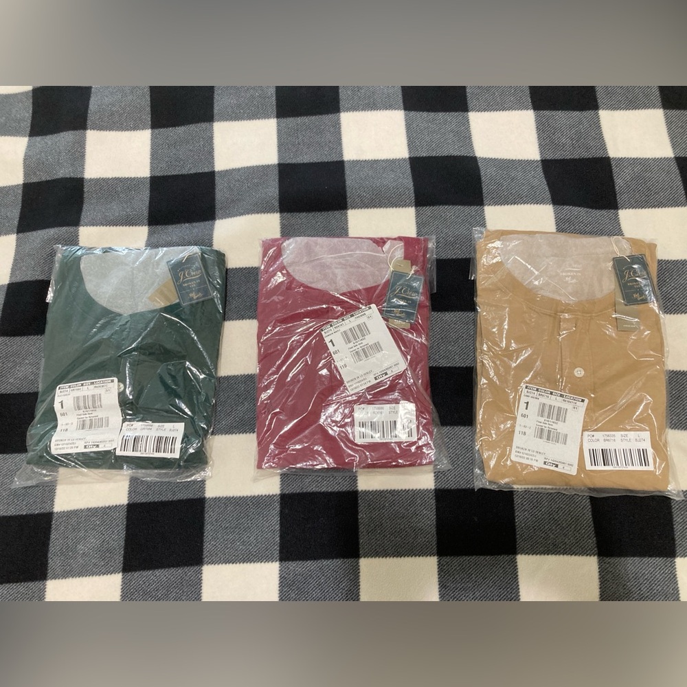 NWT Lot of 3 Broken-in Henley Slim Large Knit Goods Maroon Red, Yellow, Green